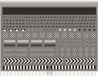 Набор декалей Габариты, номера и полосы для специализированной техники (черно-белые), 210x148