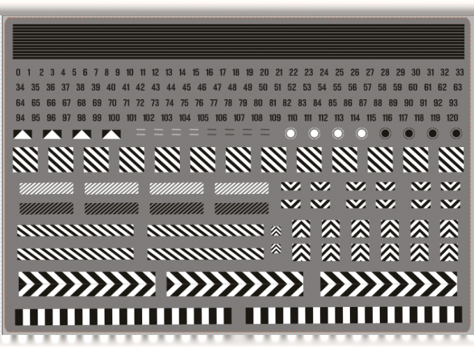 Набор декалей Габариты, номера и полосы для специализированной техники (черно-белые), 210x148