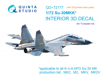 3D Декаль интерьера кабины Su-30MKK (Trumpeter) (с 3D-печатными деталями)