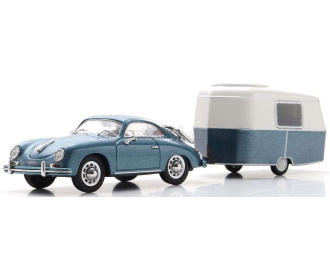 PORSCHE 356A Coupe  With Trailer Eriba Roulotte (1955), blue
