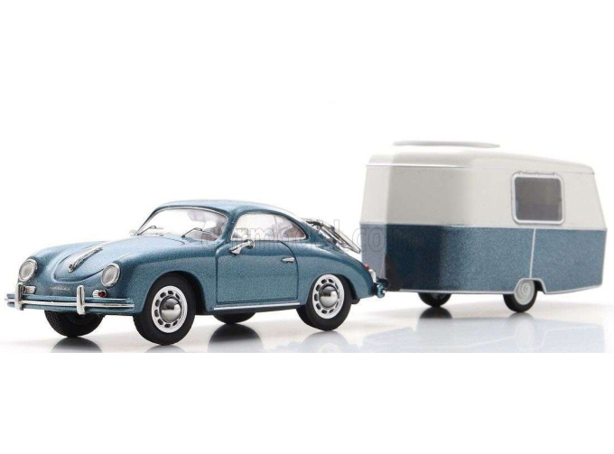 PORSCHE 356A Coupe  With Trailer Eriba Roulotte (1955), blue