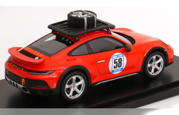 PORSCHE 911 992 №58 Rally Dakar Red 58 Special With Pack Roof (2023) - Con Vetrina - With Showcase, Blood Orange