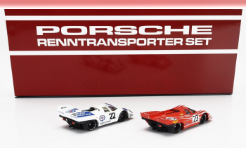 MERCEDES-BENZ Set 3x O317 Truck Car Renntransporter (1968) + Porsche 917k 4.9l Team Martini Racing №22 Winner 24h Le Mans (1971) Helmut Marko - Gijs Van Lennep + Team Salzburg N 23 Winner 24h Le Mans 1970 Hans Herrmann - Richard Attwood + Figures