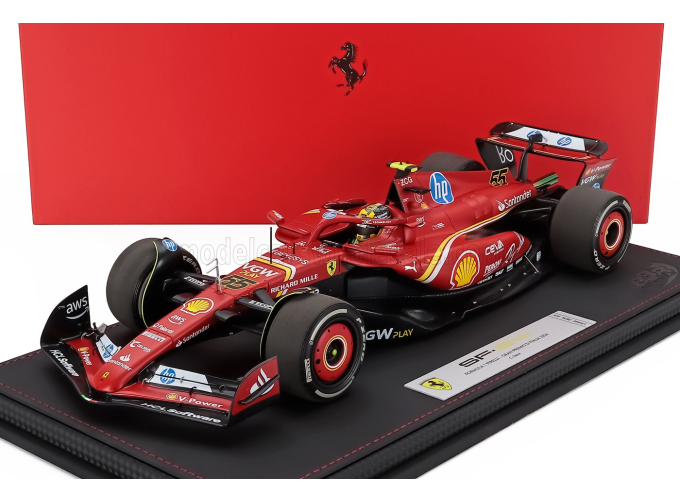 FERRARI F1 Sf-24 Team Scuderia Ferrari N 55 Monza Italy Gp (2024) Carlos Sainz - Con Vetrina - With Showcase, Red Black