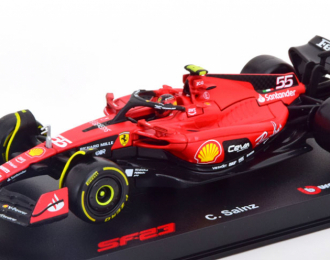 FERRARI F1 Sf-23 Team Scuderia Ferrari №55 Season (2023) Carlos Sainz - With Pilot And Showcase - Exclusive Carmodel, Red Black
