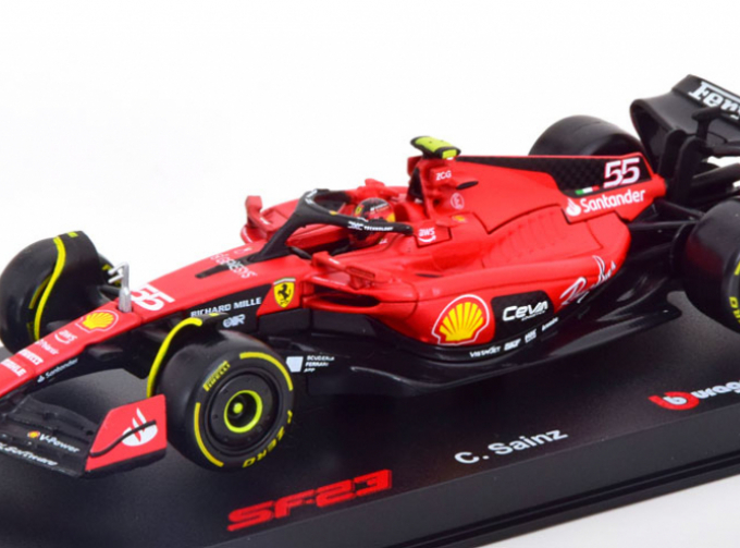 FERRARI F1 Sf-23 Team Scuderia Ferrari №55 Season (2023) Carlos Sainz - With Pilot And Showcase - Exclusive Carmodel, Red Black