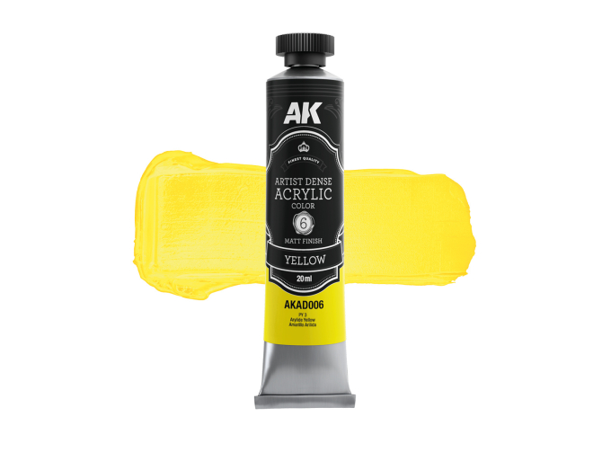 Краска акриловая ARTISTIC DENSE в тюбике - Жёлтый / YELLOW – ARTISTIC DENSE ACRYLIC COLOR, 20 мл