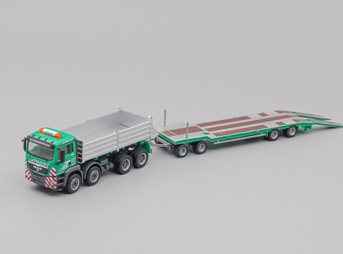 MAN TGS M 4-axle Dump Truck / Goldhofer TU-4 Lowboy "Trost", green / aluminum / black