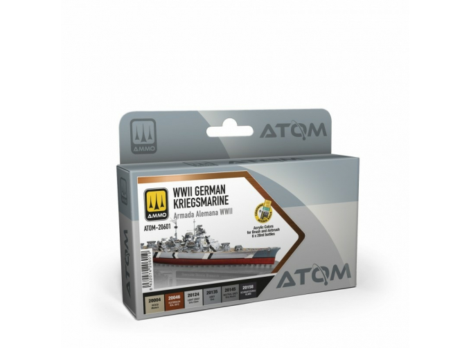 Набор красок ATOM Немецкие Кригсмарине времён 2МВ / German KRIEGSMARINE WWII (6 шт.)