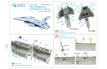 3D Декаль интерьера кабины F-16D block 50 (Kinetic 2022 tool) (Малая версия)