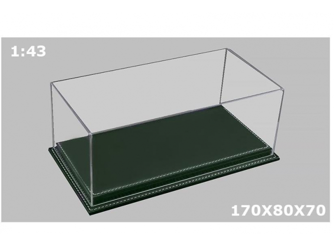 Витрина (бокс) акриловая, прозрачная с зеленой кожаной основой 
