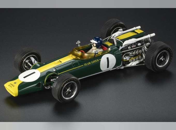 LOTUS F1 43 Scuderia Lotus Team N1 Winner Usa Gp Watkins Glen (with Pilot Figure) (1966) Jim Clark, British Racing Green Yellow