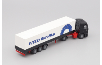 IVECO EuroStar Pritschen-Sattelzug, black / white