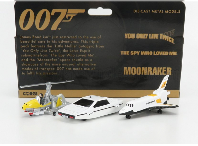 LOTUS Set 007 James Bond - Esprit (1977) - The Spy Who Loved Me - La Spia Che Mi Amava - Gyrocopter - Little Nellie 1967 - Helicopter You Only Live Twice - Space Shuttle - Moonraker, White Yellow