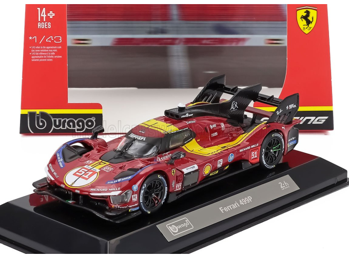 FERRARI 499p 3.0l Turbo V6 Team Ferrari Af Corse №51 3rd 24h Le Mans (2025) Alessandro Pier Guidi - James Calado - Antonio Giovinazzi - Con Vetrina - With Showcase, Red Yellow Black