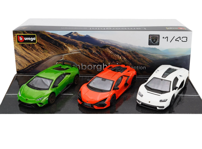 Набор из трех моделей LAMBORGHINI Set 3x Revuelto Hybrid (2023) - Huracan Performante - Countach Lpi 800-4 (2021)
