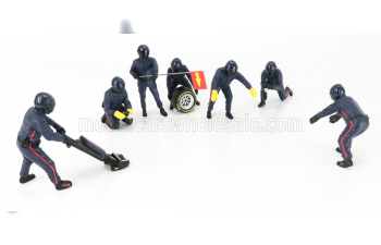 FIGURES F1 Set 1 (2020) - Diorama Pit-stop Set 7 X Meccanici - Mechanics - With Decals, Matt Blue Red