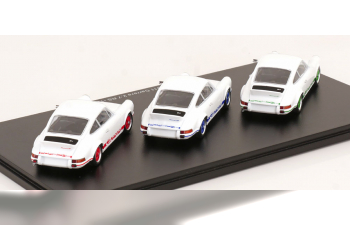 PORSCHE 911 Carrera 2.7 RS set with 3 modelcars  50 years RS (1973), white with green blue red