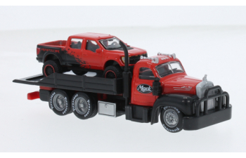 MACK B-61 Flatbed Ramp Truck With FORD F-150 Raptor Pick-up (2021), Red Black