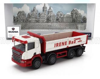 SCANIA P124.860 8x2 Truck Cassone Ribaltabilabile Irene Bau Transports 4-assi (1998), White Red