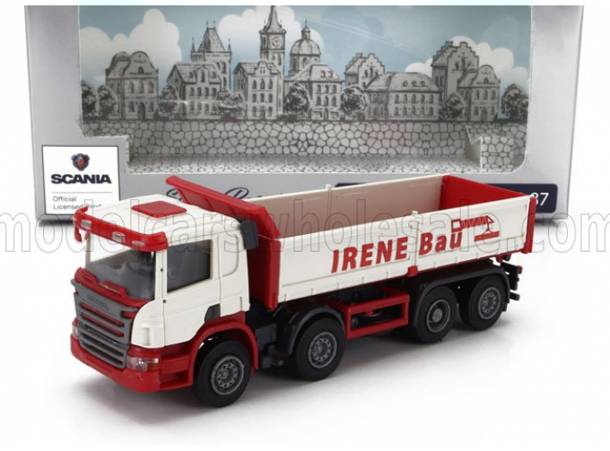 SCANIA P124.860 8x2 Truck Cassone Ribaltabilabile Irene Bau Transports 4-assi (1998), White Red