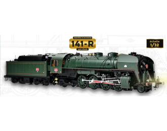 Сборная модель S.N.C.F. - TYPE 141-R 1187 LOCOMOTIVA A VAPORE CON CARRO TENDER TRASPORTO CARBONE - STEAM LOCOMOTIVE - GREEN BLACK