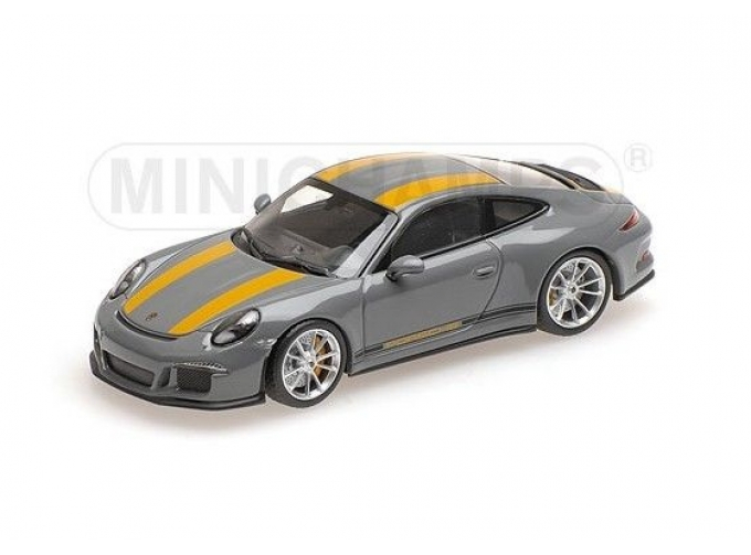 PORSCHE 911 R 2016 Nardogrey w/ yellow stripes w/ black sideways & yellow writing