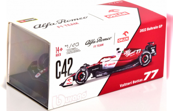 ALFA ROMEO F1 C42 Team Orlen Racing N 77 Bahrain Gp 2022 Valtteri Bottas - With Helmet And Plastic Showcase - Exclusive Carmodel, White Red Met