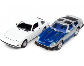 MAZDA RX-7 (1982), white + DATSUN 280ZX (1981), blue