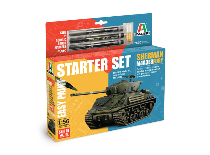 Сборная модель SHERMAN M4a3e8 Tank Military With 3 Acrylic Brush Markers 1942