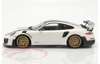 PORSCHE 911 (991 II) GT2 RS Weissach Paket (2018), white / golden Magnesium rims