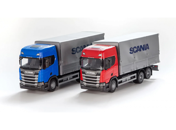 SCANIA CR грузовик с тентом, красный/серый