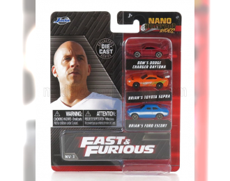 TOYOTA Set 3x Assortment Fast & Furious - Dodge Charger - Toyota Supra - Ford Escort, Various