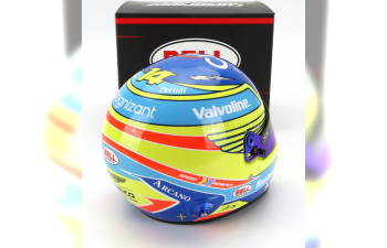 BELL HELMET Casco Helmet F1 Fernando Alonso Team Aston Martin Aramco Cognizant №14 Season (2024), Yellow Blue