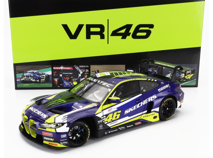 BMW 4-series M4 Gt3 Team Wrt №46 (first Podium) 2nd Race 2 Fanatec Gt World Challenge Europe Brands Hatch (2023) - Valentino Rossi - Maxime Martin, Purple Yellow Black