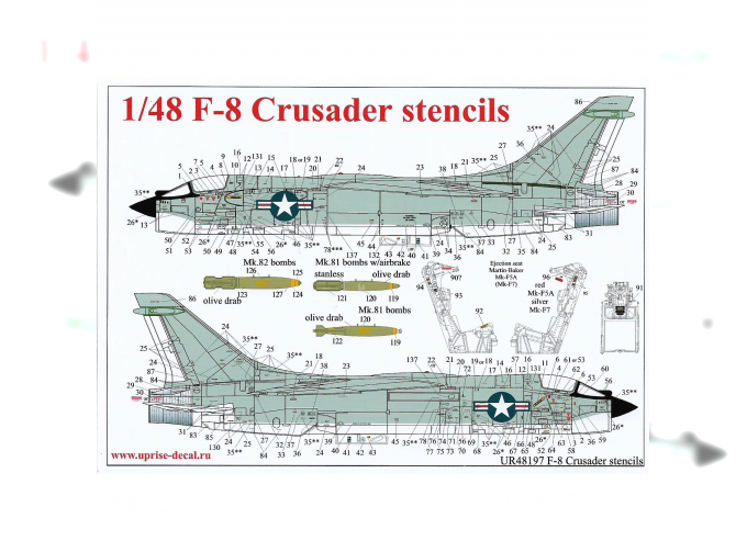 Декаль для F-8 Crusader тех.надписи со знаками отличия