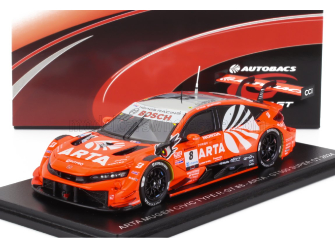 HONDA Civic Type-r Gt Team Arta Racing №8 Gt500 Class Super Gt (2024) Tomoki Nojiri - Nobuharu Matsushita, Orange White