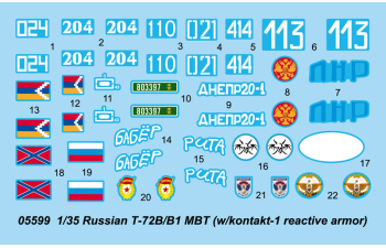 Сборная модель Танк Т-72Б/Б1 с реактивной бронёй контакт-1