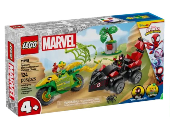 Сборная модель Lego Marvel - Spin And Electro Dinosaur Vehicle Chase - 124 штук