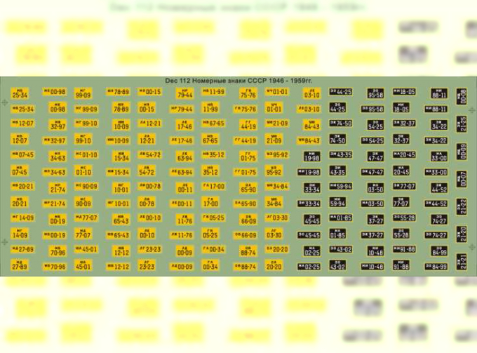 Набор декалей Номерные знаки СССР 1946-1959гг, 190х80