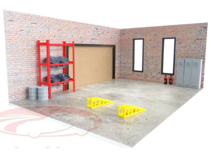Бокс-диорама кирпичный гараж с обурудованием