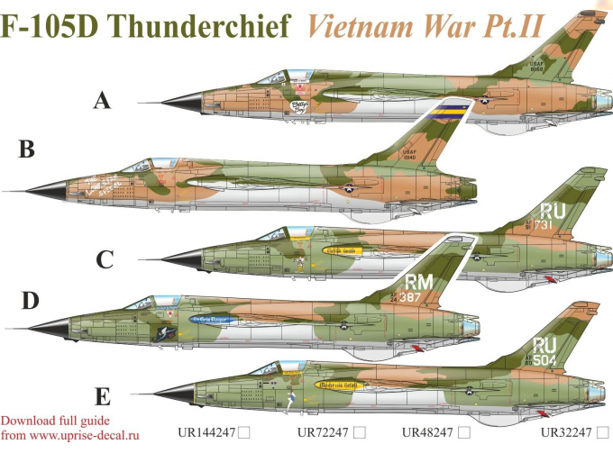 Декаль для F-105D Thunderchief Vietnam War Pt,2 с тех. надписями