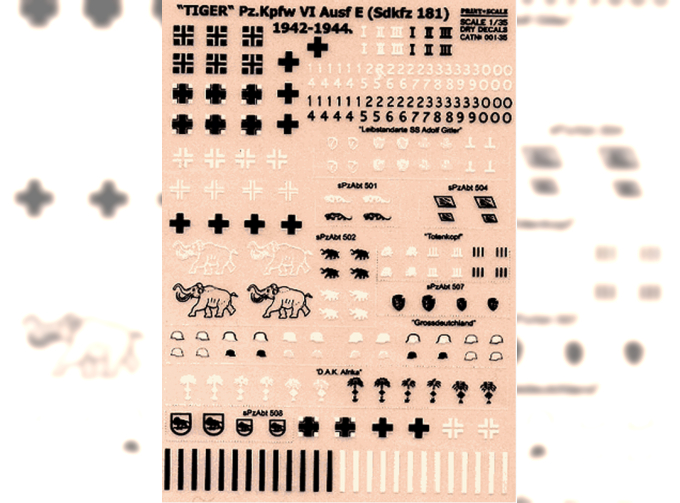 Декаль Tiger Pz.Kpfw VI Ausf E (Sdkfz 181) 1942-1944. Dry decal