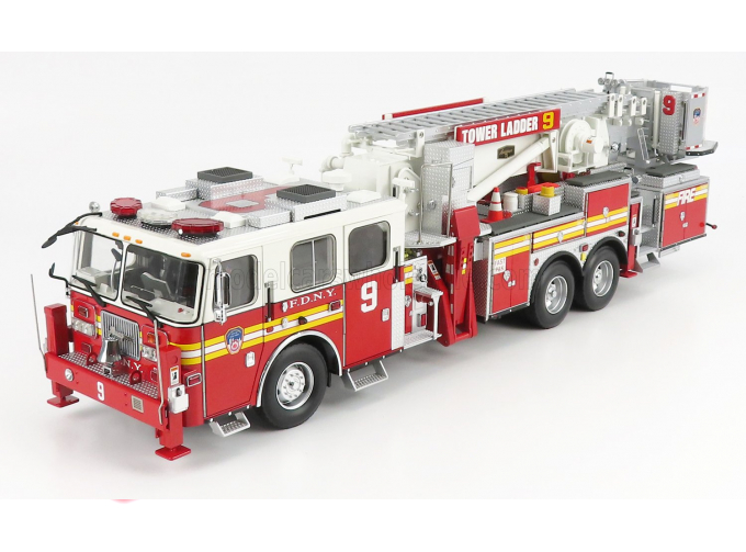 SEAGRAVE Truck Tower Ladder 9 Scala Fire Dept. City Of New York - Vigili Del Fuoco - Fire Engine - 55cm, Red White
