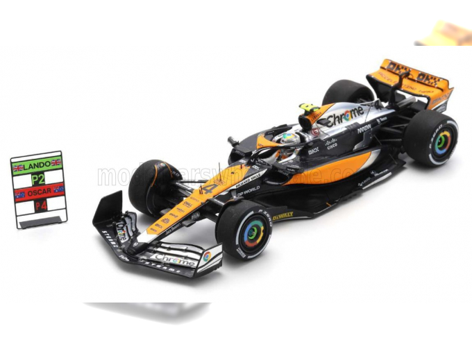 McLAREN F1 Mcl60 Team Mclaren №4 2nd British Gp With Pitboard (2023) Lando Norris, Orange Black Chrome