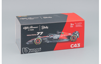 ALFA ROMEO F1 C43 Team Stake №77 Season (2023) Valtteri Bottas - Con Pilota E Vetrina - With Pilot And Showcase - Exclusive Carmodel, Black Red