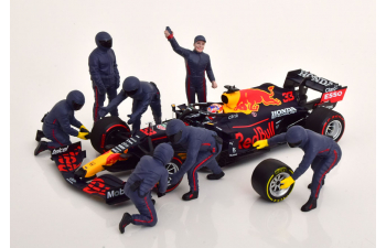 FIGURES F1 Set 2 2022 - Diorama Pit-stop Set 7 X Meccanici - Mechanics - With Decals, Matt Blue Red