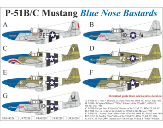 Декаль для P-51B/C Mustang Blue Nose Bastards, с тех. надписями, FFA (удаляемая лаковая подложка)
