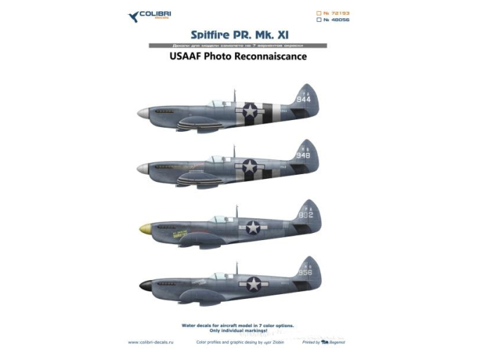 Декаль Spitfire PR. Mk. XI USAAF Photo Reconnaiscance