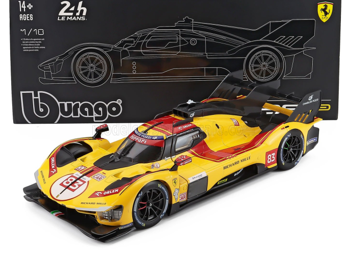 FERRARI 499p 3.0l Turbo V6 Team Af Corse №83 Winner 24h Le Mans (2025) Robert Kubica - Phil Hanson - Yifei Ye - Con Vetrina - With Showcase, Yellow Red